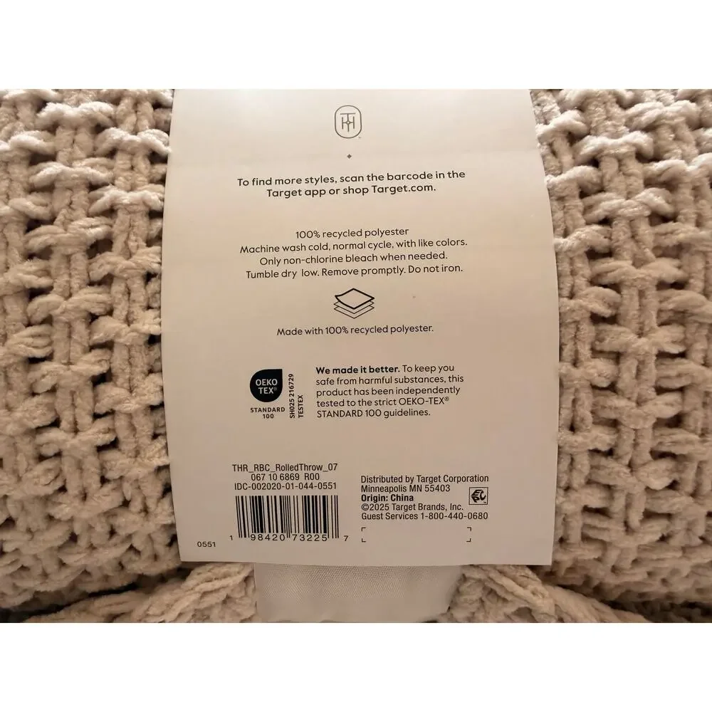 Threshold Chunky Knit Throw Blanket Cream Beige 50x60 Recycled Polyester NWT